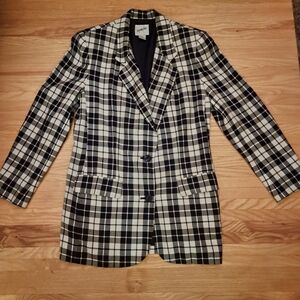 Vtg 90's Jacqueline Ferrar Italian Navy & White Check Plaid Spring Blazer 4/6